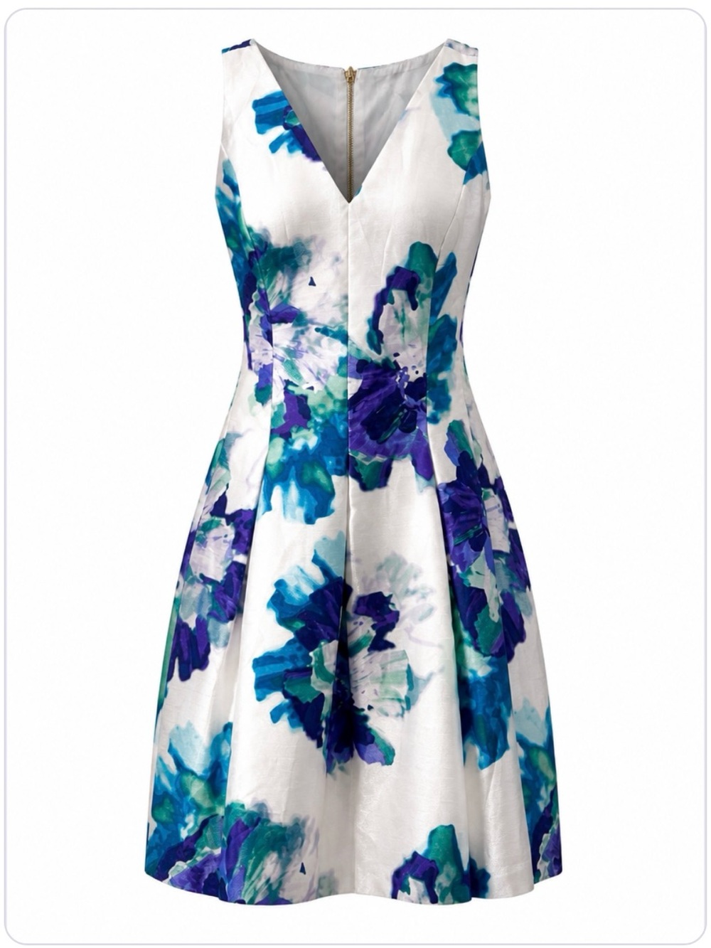CB Established 1962 Blue & Teal Floral V-Neck Fit & Flare Dress – Size 12